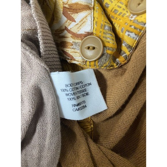 Anthropologie GUINEVERE Silk XS Cardigan Womens Large 3/4 Sleeve Orange Tan - Picture 11 of 11